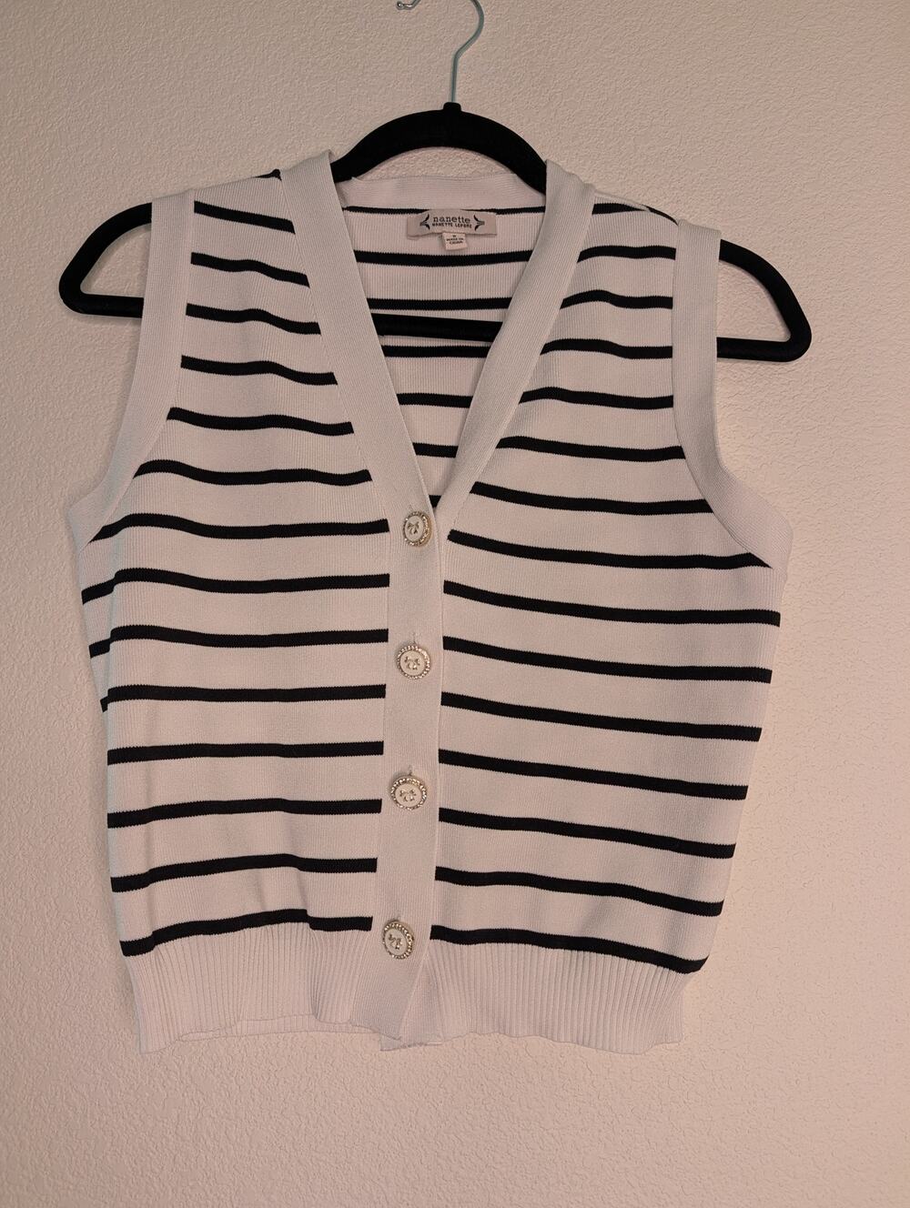 Nanette Lepore Women Nautical Tank Blue White Striped S Coastal Yacht Beach